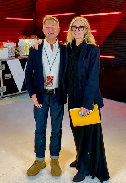 Barry Poznick on set at The Voice
